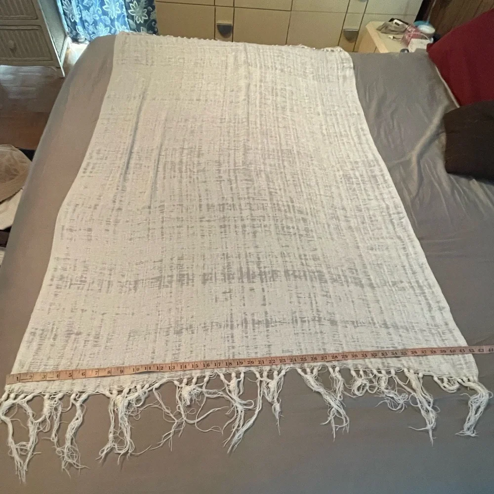 Ivory Chenille Throw Blanket With Fringe Edges Rayon Lightweight & Soft 63